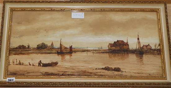 Richard Henry Nibbs (1816-1893), watercolour, Bosham Harbour, signed, 26 x 59cm